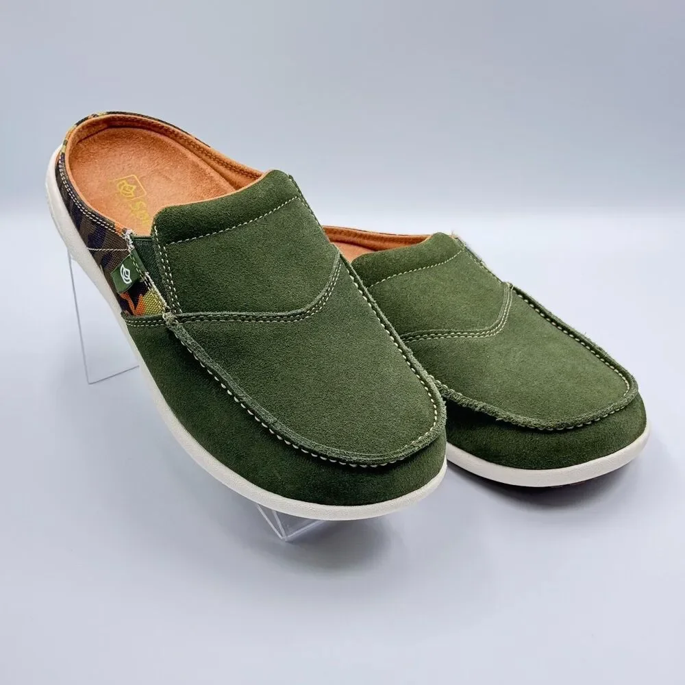 Spenco TS Camo Womens 11B Green Suede Mule Slides Loafers Arch Support Camo